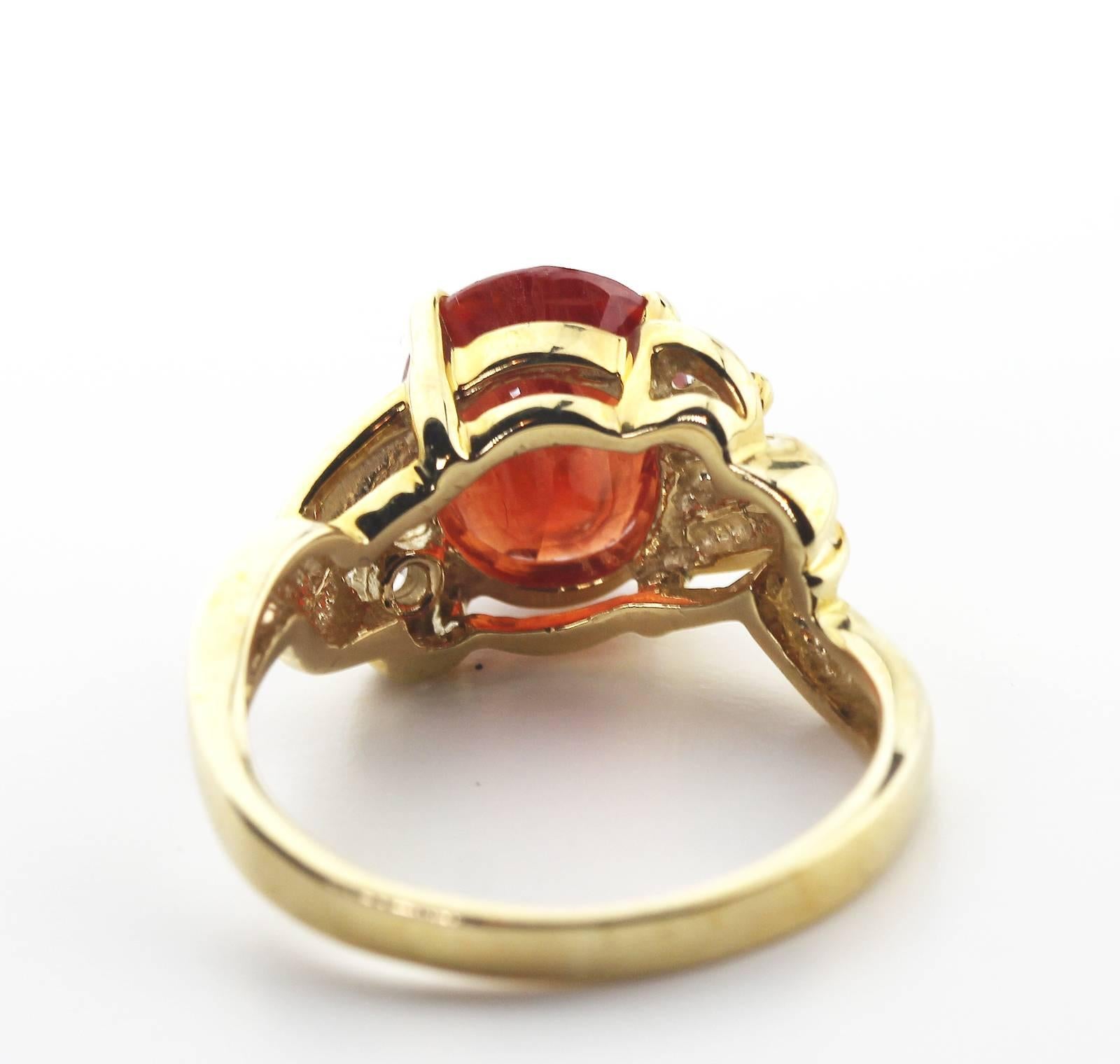 3.24 Carat Spessartite Garnet and Diamond Gold Cocktail Ring In Excellent Condition In Raleigh, NC