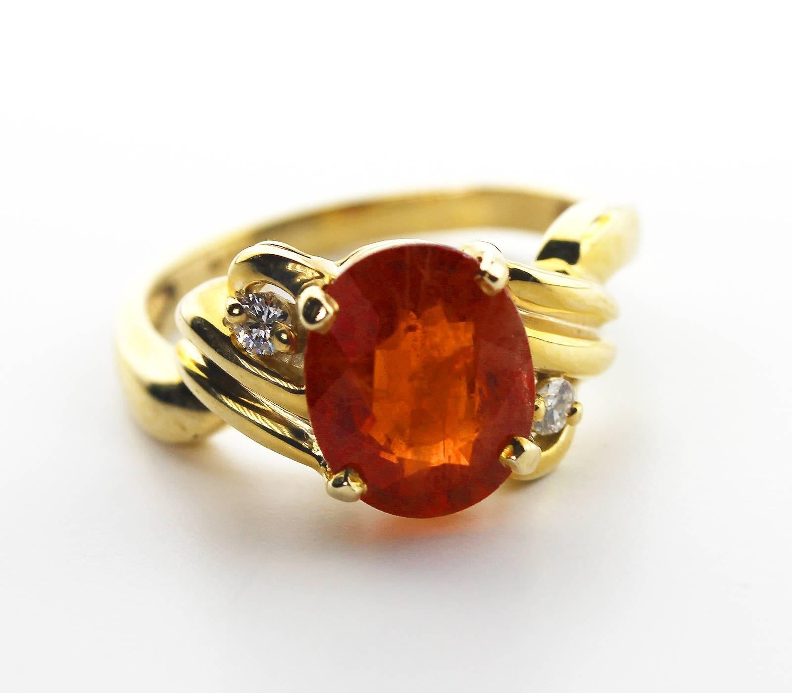 Women's 3.24 Carat Spessartite Garnet and Diamond Gold Cocktail Ring