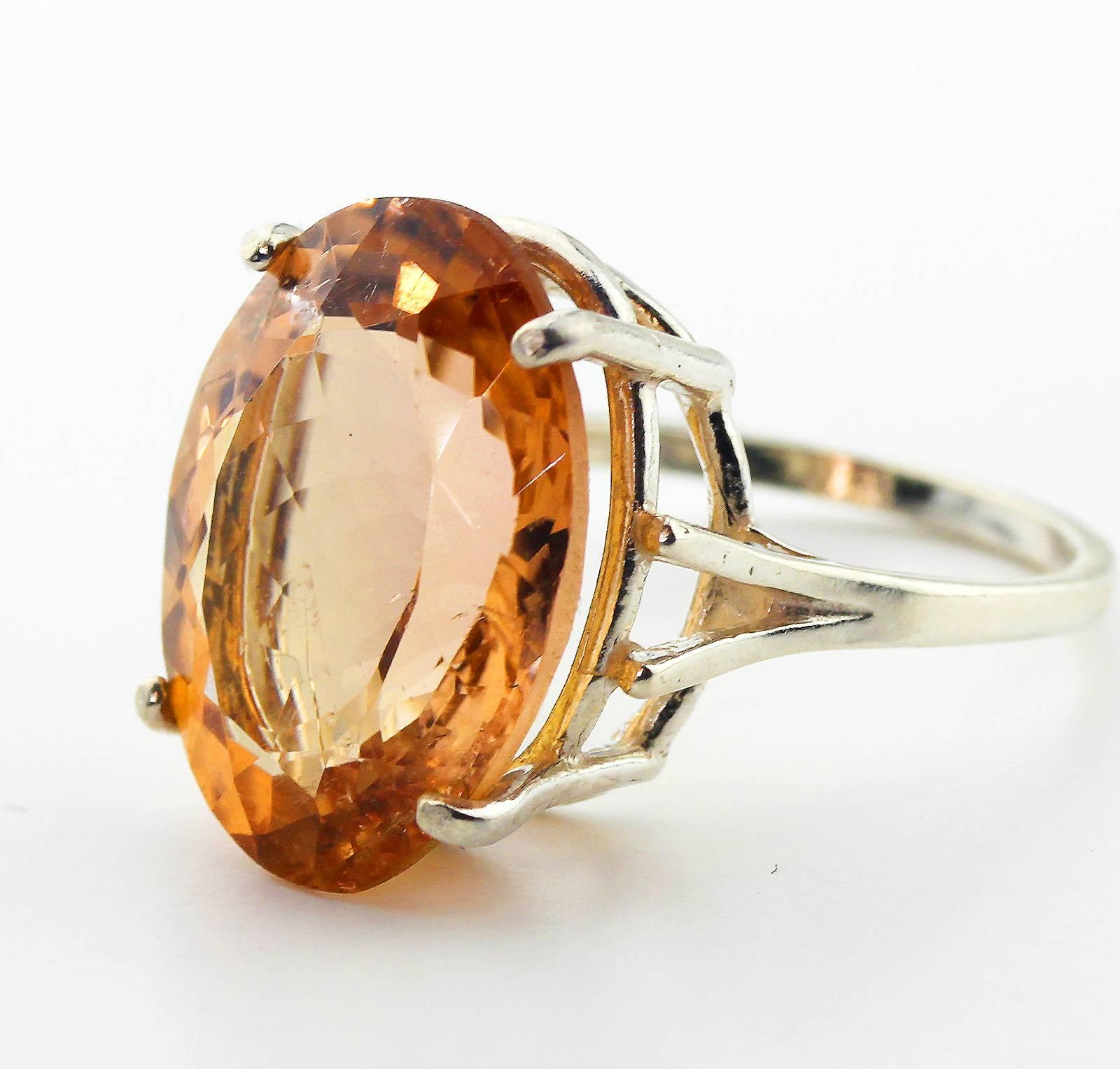 Oval Cut AJD Spectacular 12.75Ct Brilliant Oval Peachy/Orange Tourmaline Silver Ring