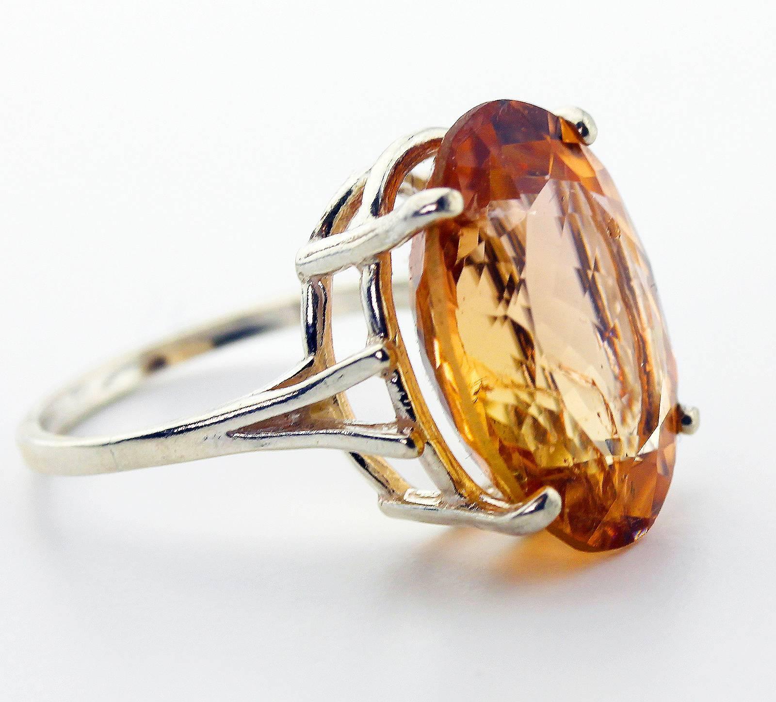 AJD Spectacular 12.75Ct Brilliant Oval Peachy/Orange Tourmaline Silver Ring In New Condition In Raleigh, NC