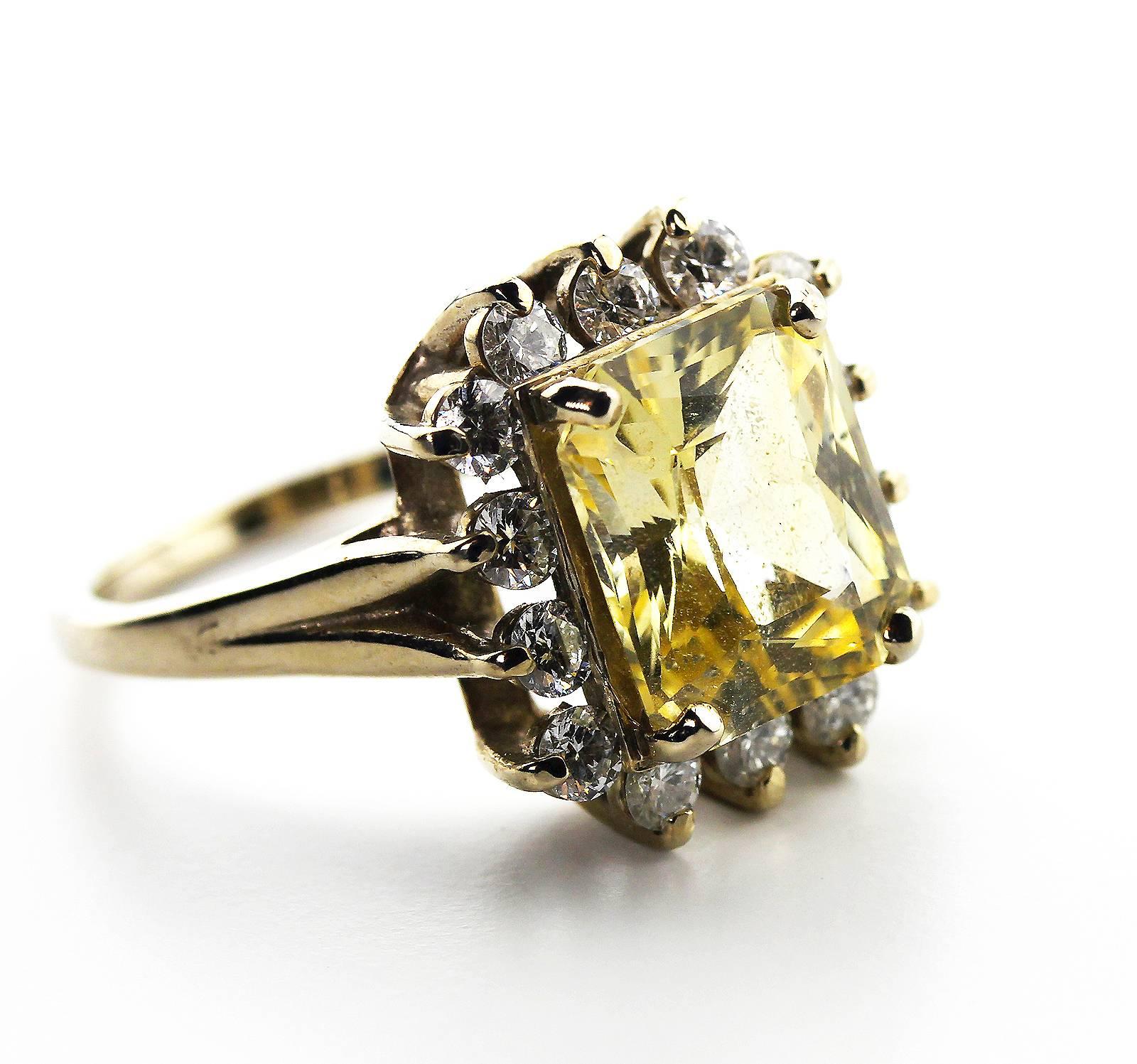 Artisan 5.5 carat Sri Lanka Yellow Sapphire and Diamond Gold Ring