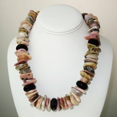 Necklace of Chunky Slices of Pink Peruvian Opal Accented with Black Onyx Rondels