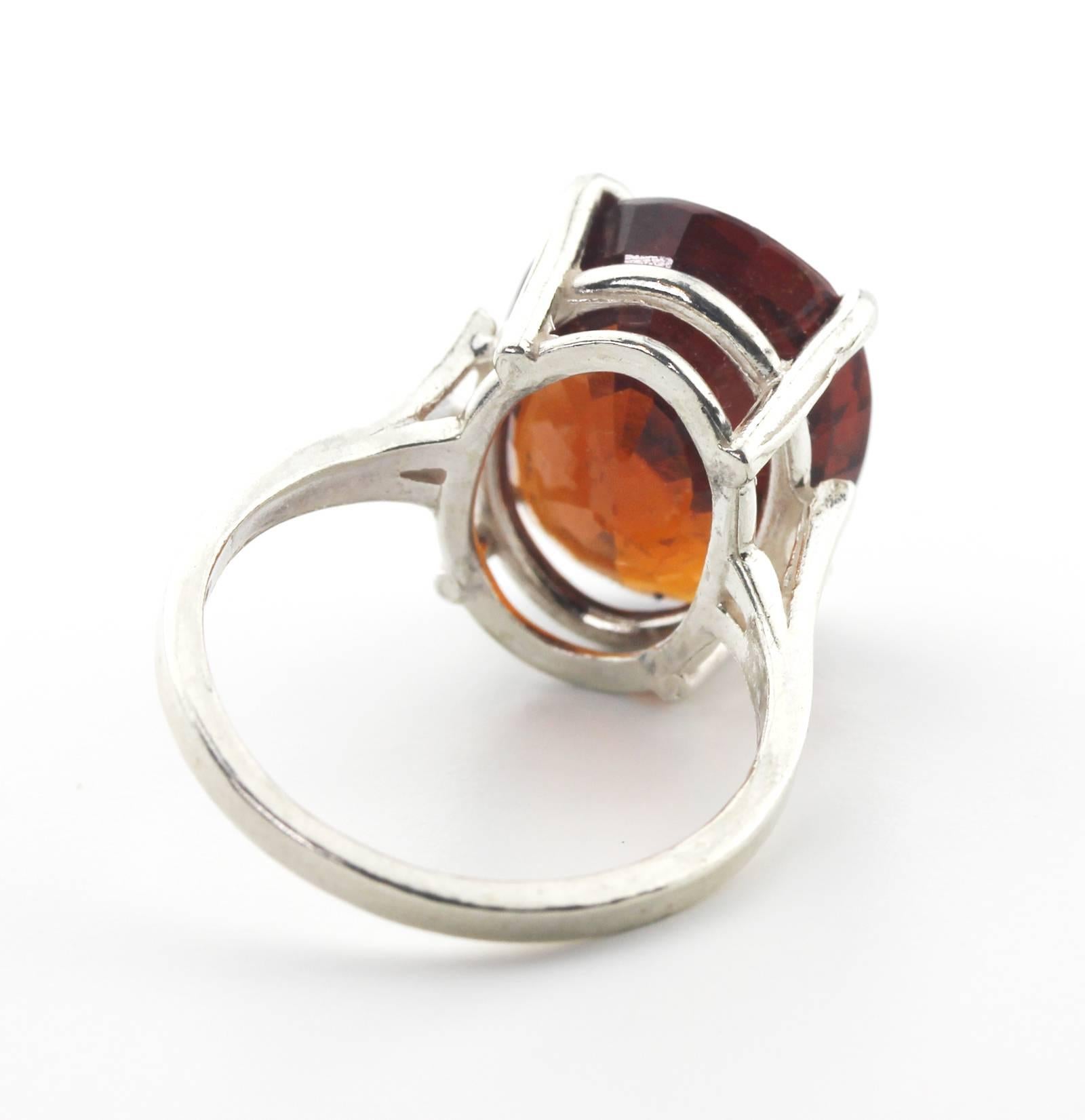 10.75 Carat Magnificent Huge Hessonite Garnet Ssterling Silver Party Ring In Excellent Condition In Raleigh, NC