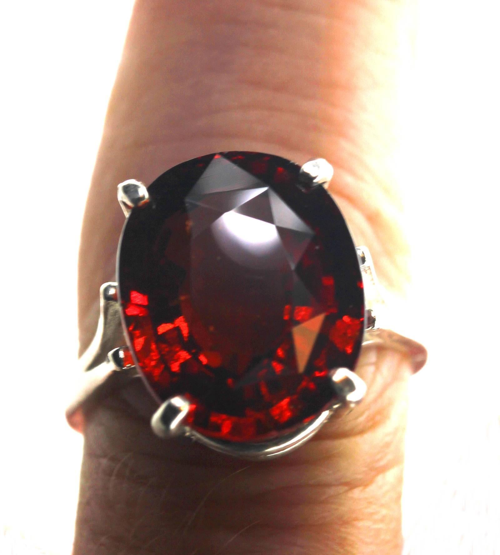 Women's 10.75 Carat Magnificent Huge Hessonite Garnet Ssterling Silver Party Ring