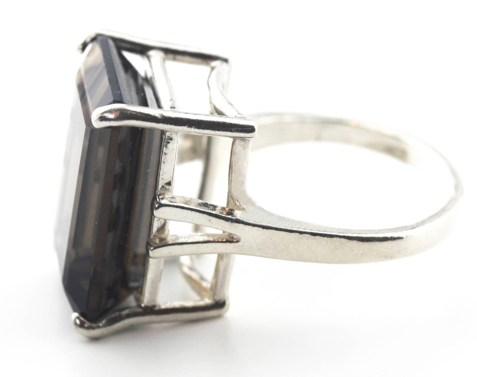 13.2 Carat Real Smoky Quartz Sterling Silver Party Ring In New Condition In Raleigh, NC