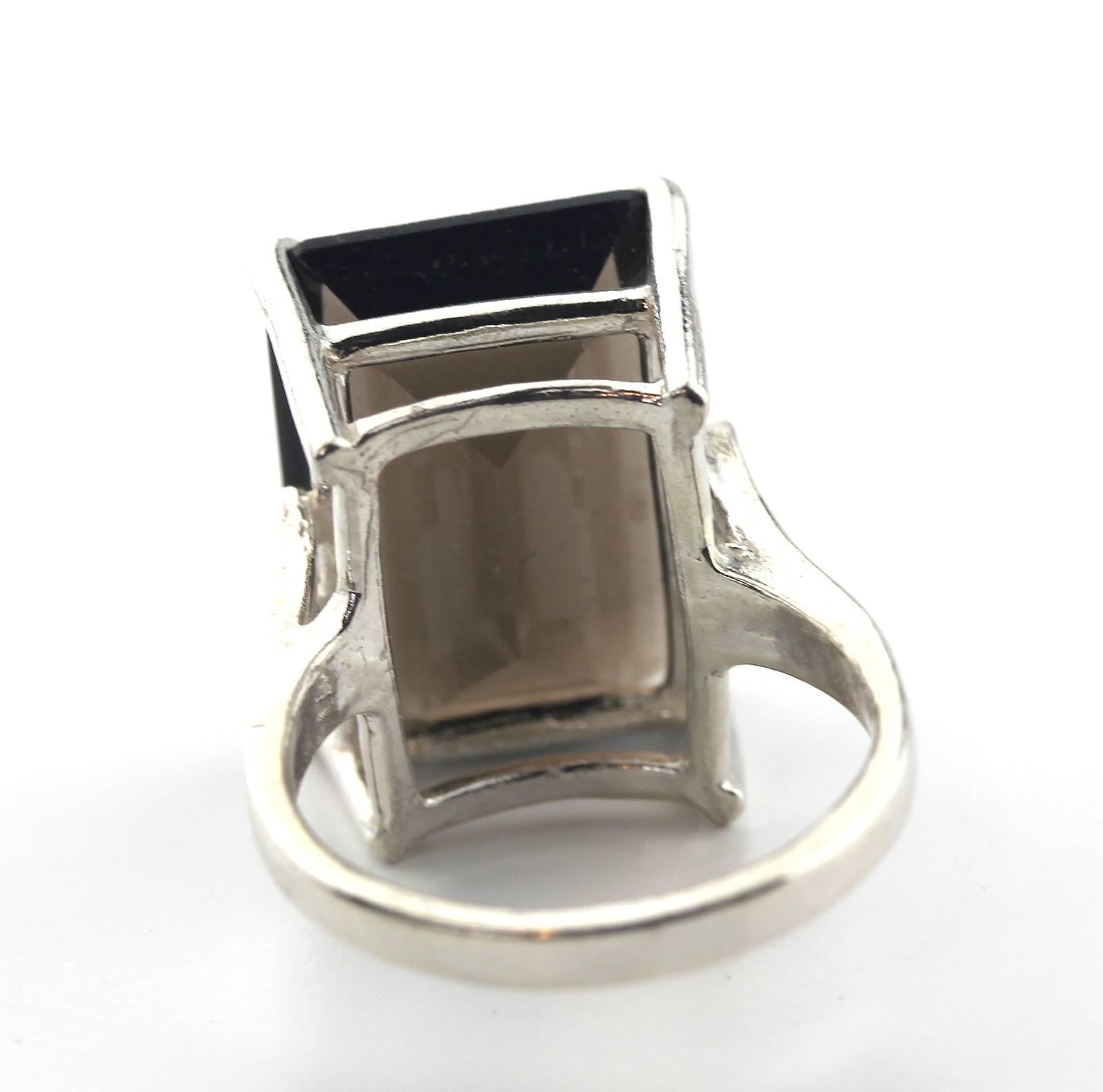 Women's 13.2 Carat Real Smoky Quartz Sterling Silver Party Ring