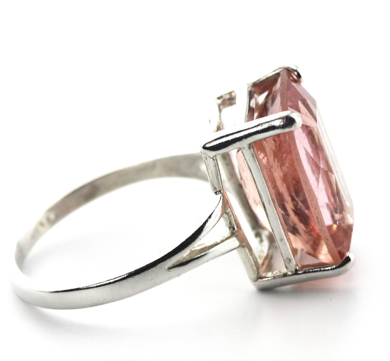 Emerald Cut 8.12 Carat Pink Tourmaline Sterling Silver Ring