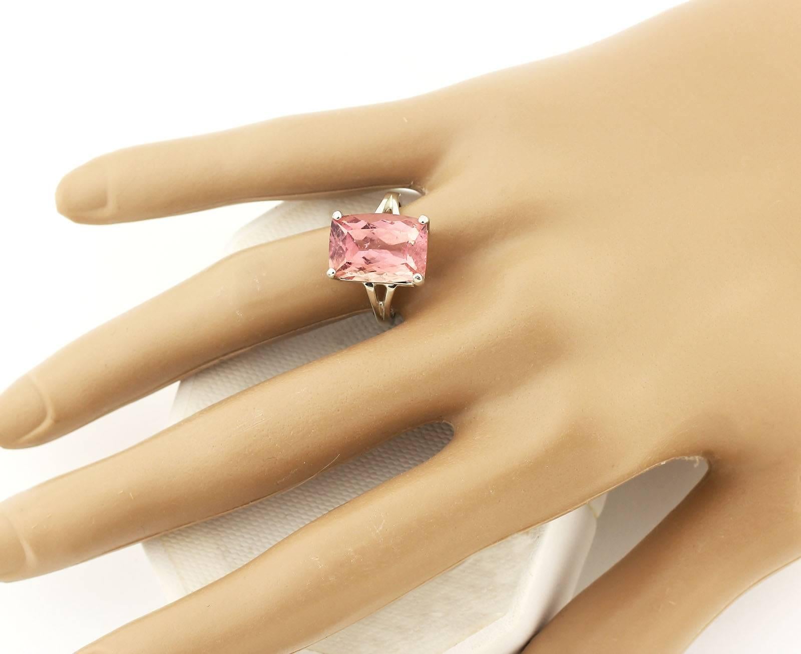 8.12 Carat Pink Tourmaline Sterling Silver Ring In New Condition In Raleigh, NC