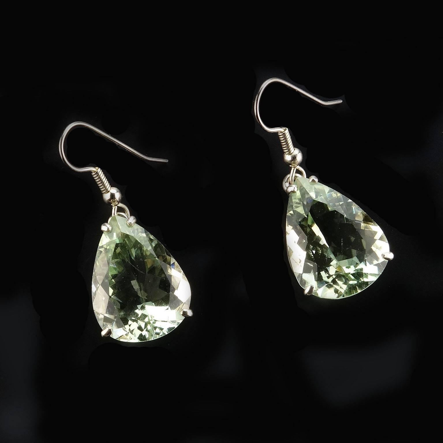 Sparkling Pear Shape Prasiolite Earrings on Sterling Silver Hooks 1