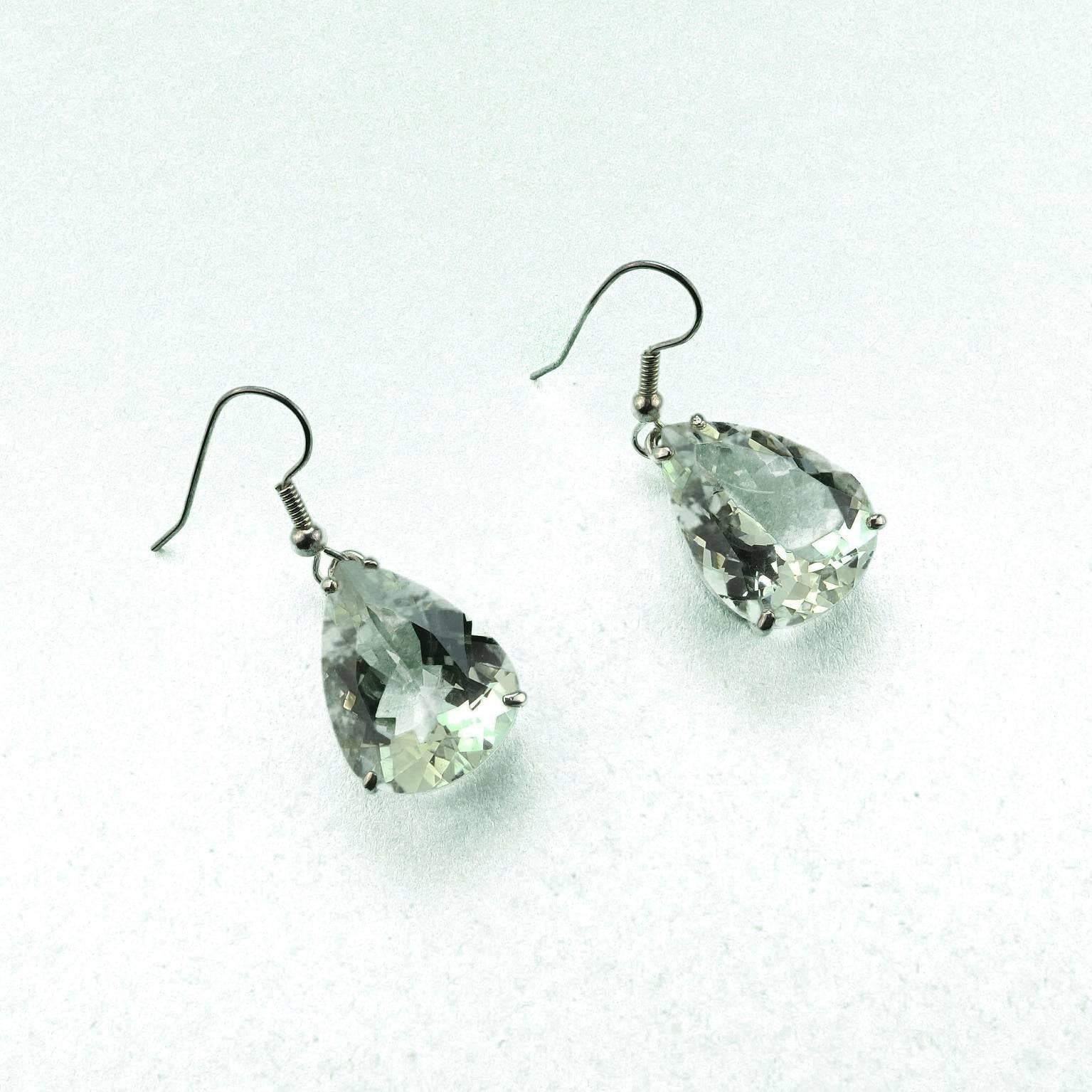 Sparkling Pear Shape Prasiolite Earrings on Sterling Silver Hooks 2