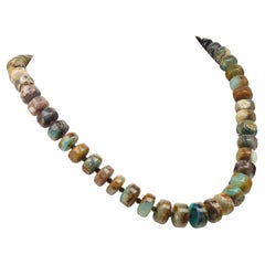 AJD Green and Brown Graduated Rondels of Peruvian Opal Necklace with Silver