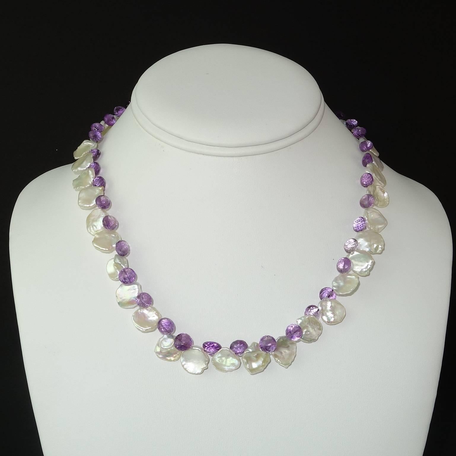 Gemjunky Iridescent White Keshi Pearl and Amethyst Briolette Necklace  3