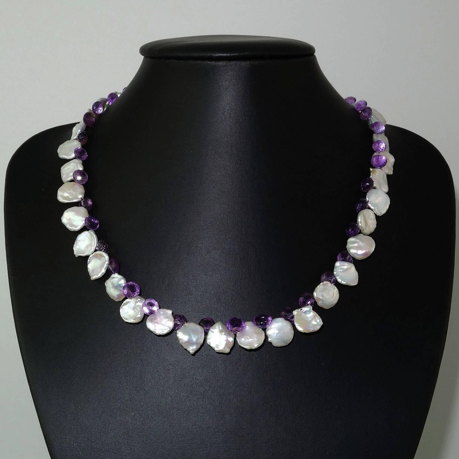Gemjunky Iridescent White Keshi Pearl and Amethyst Briolette Necklace  4