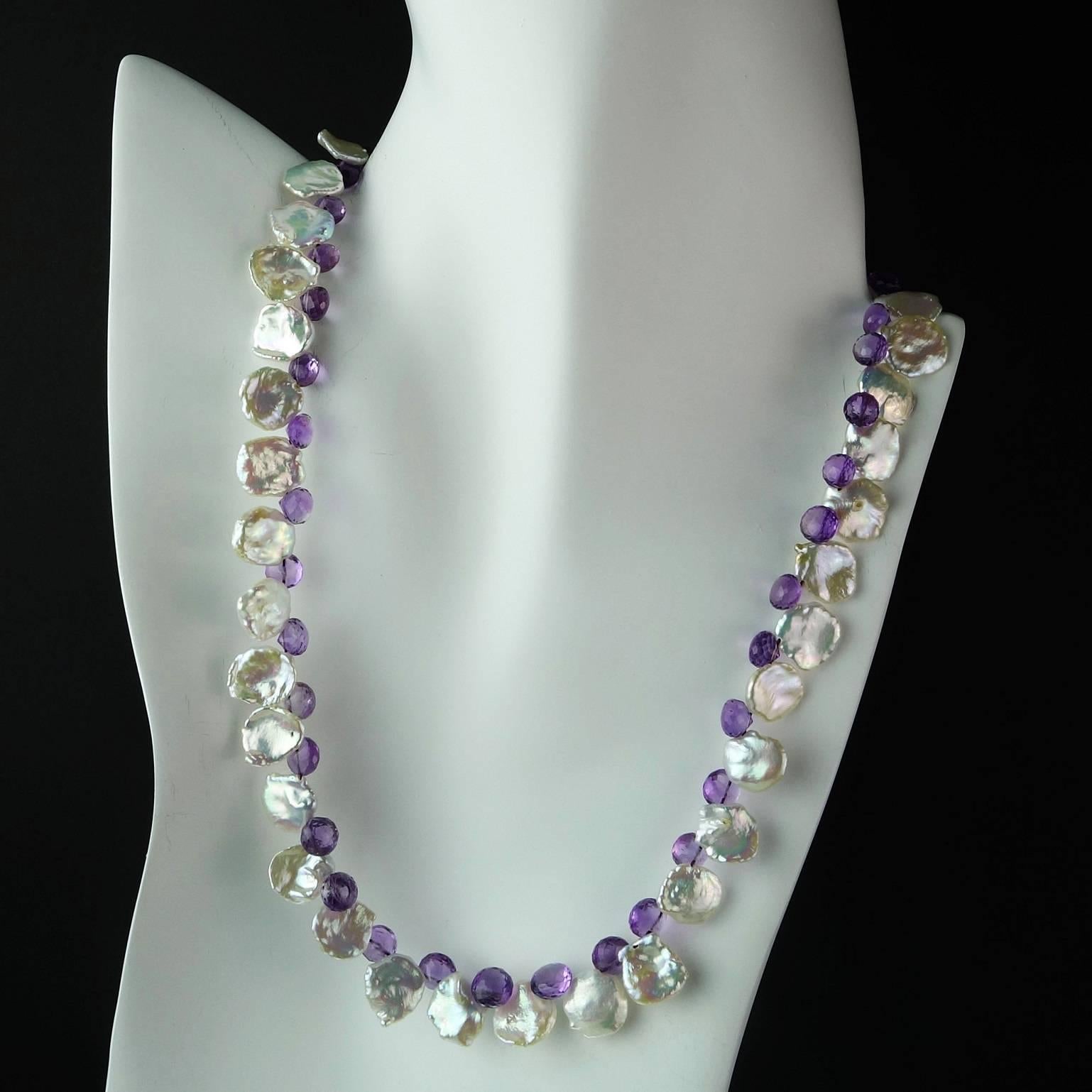 Bead Gemjunky Iridescent White Keshi Pearl and Amethyst Briolette Necklace 