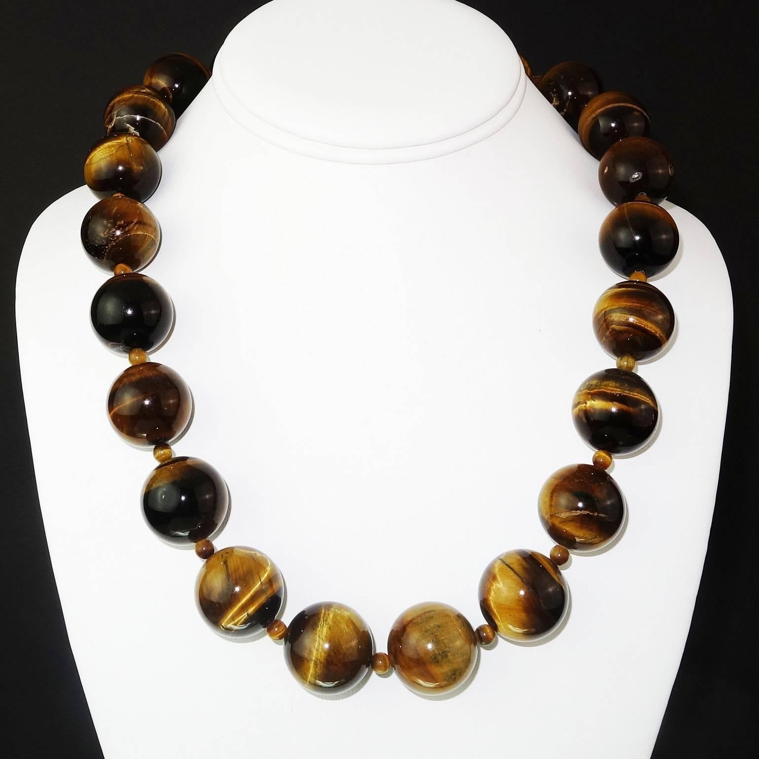 Artisan Gemjunky Glowing Highly Polished Tiger’s Eye Necklace with 18K Yellow Gold Clasp