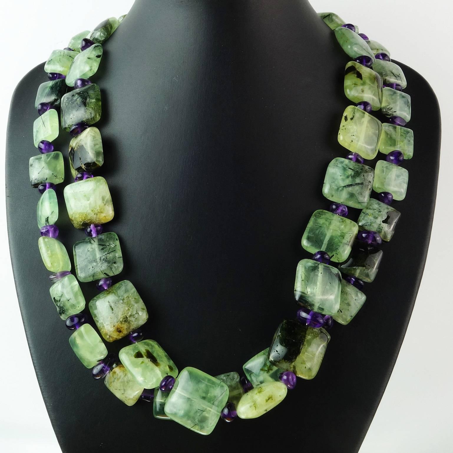 Women's Double Strand of Brazilian Prehnite and Amethyst Necklace