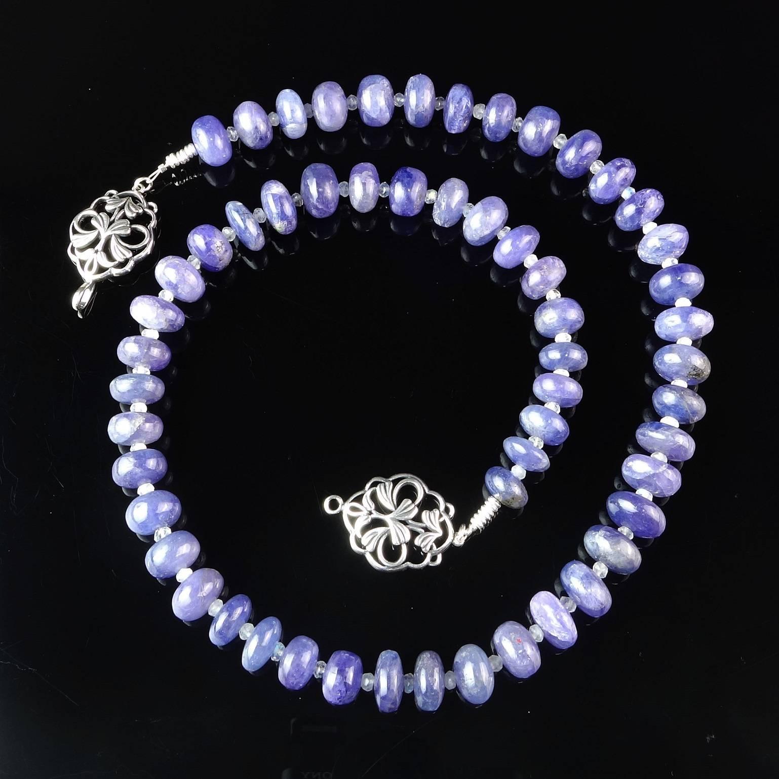 Gorgeous Translucent Tanzanite Rondel Necklace with Sterling Silver Clasp 1