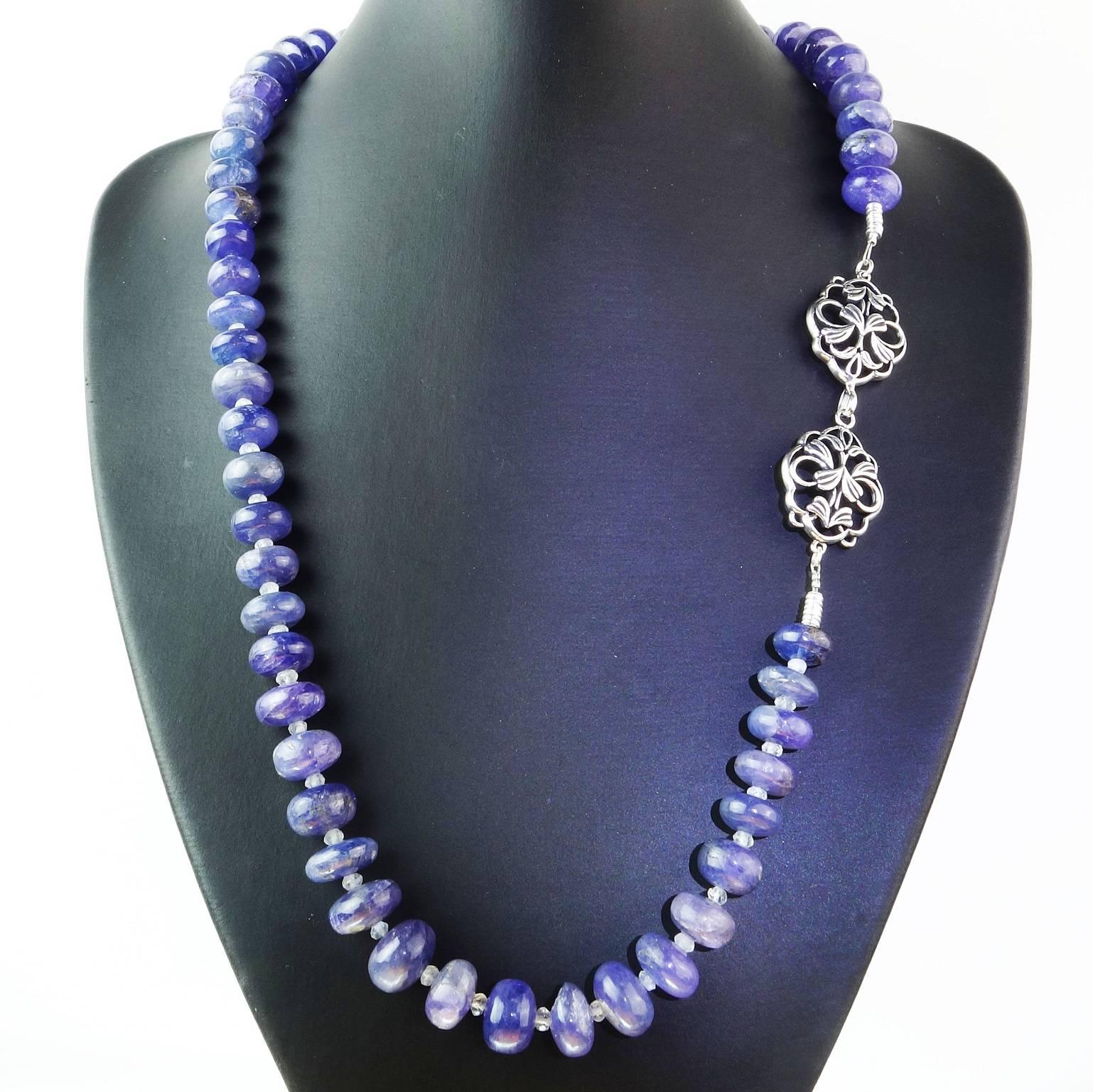 Gorgeous Translucent Tanzanite Rondel Necklace with Sterling Silver Clasp In Excellent Condition In Raleigh, NC
