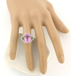 Gemjunky Festive 9.25 Ct Pink Kunzite, Chrome Dioxide & Zircon Silver Party  Ring