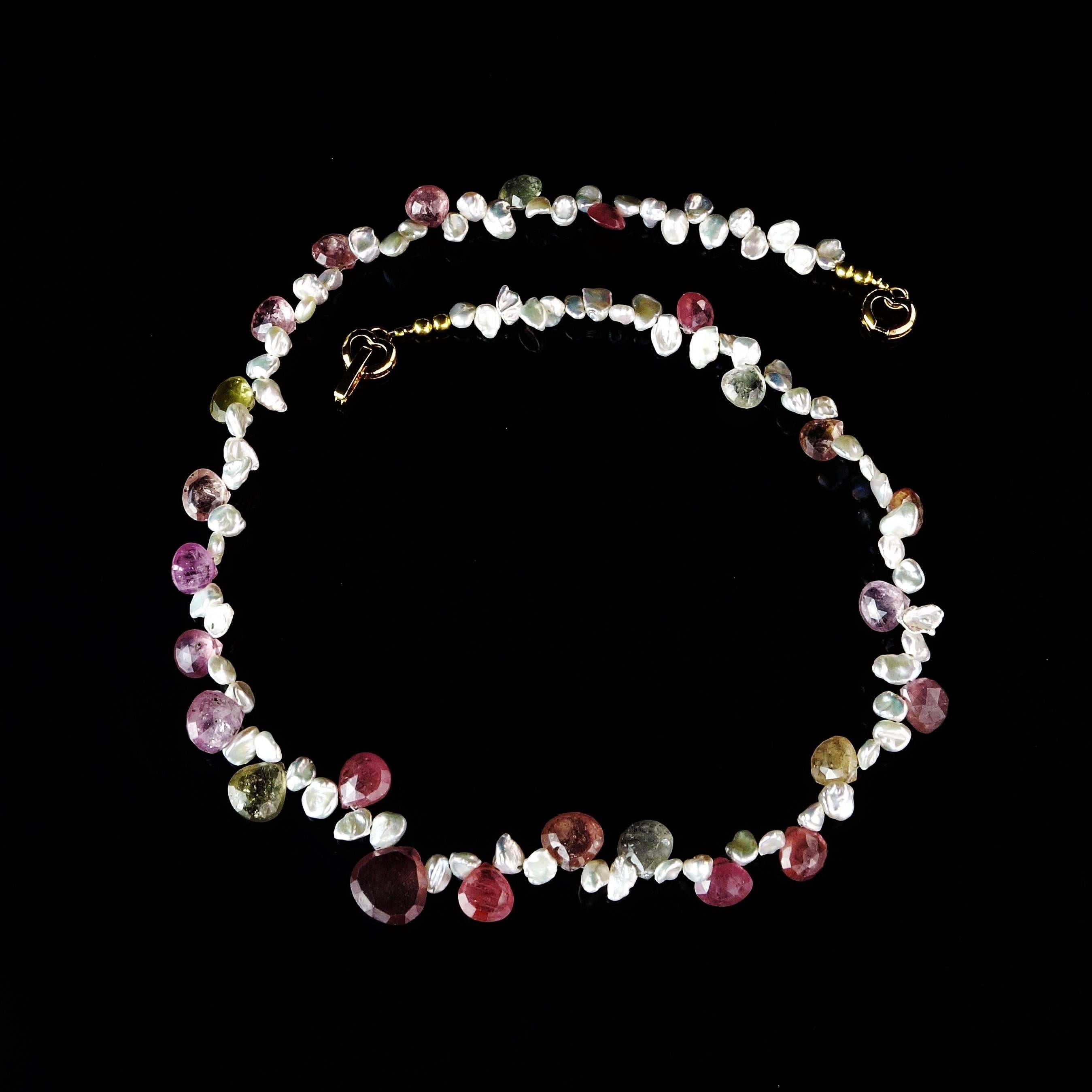 Women's Gemjunky Choker of Multi-Color Natural Sapphire Biolettes and Freshwater Pearls
