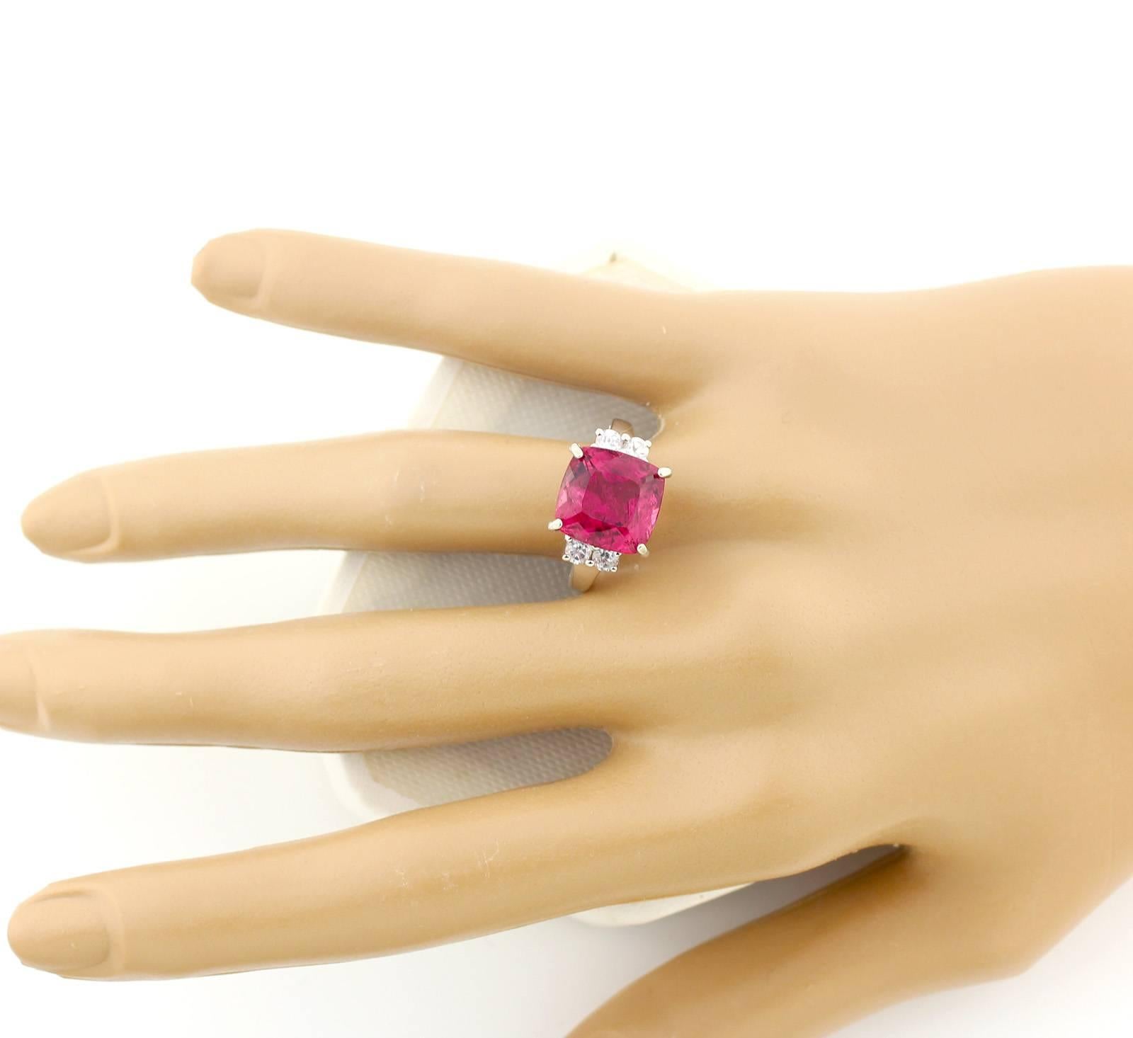 AJD 6.8Carat Brasilian Rubelite & Glittering Topaz Sterling Silver Cocktail Ring In New Condition For Sale In Raleigh, NC