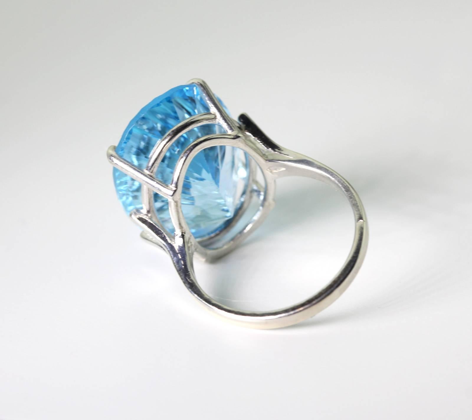 22.30 Carat Brillian Blue Topaz Cocktail or Party Sterling Silver Ring 1