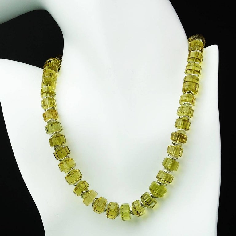 AJD 15 Inch Choker Necklace of Fancy Cut Citrine Rondelles with Silver