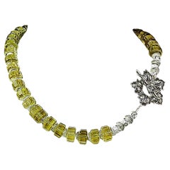AJD 15 Inch Choker Necklace of Fancy Cut Citrine Rondelles with Silver Clasp