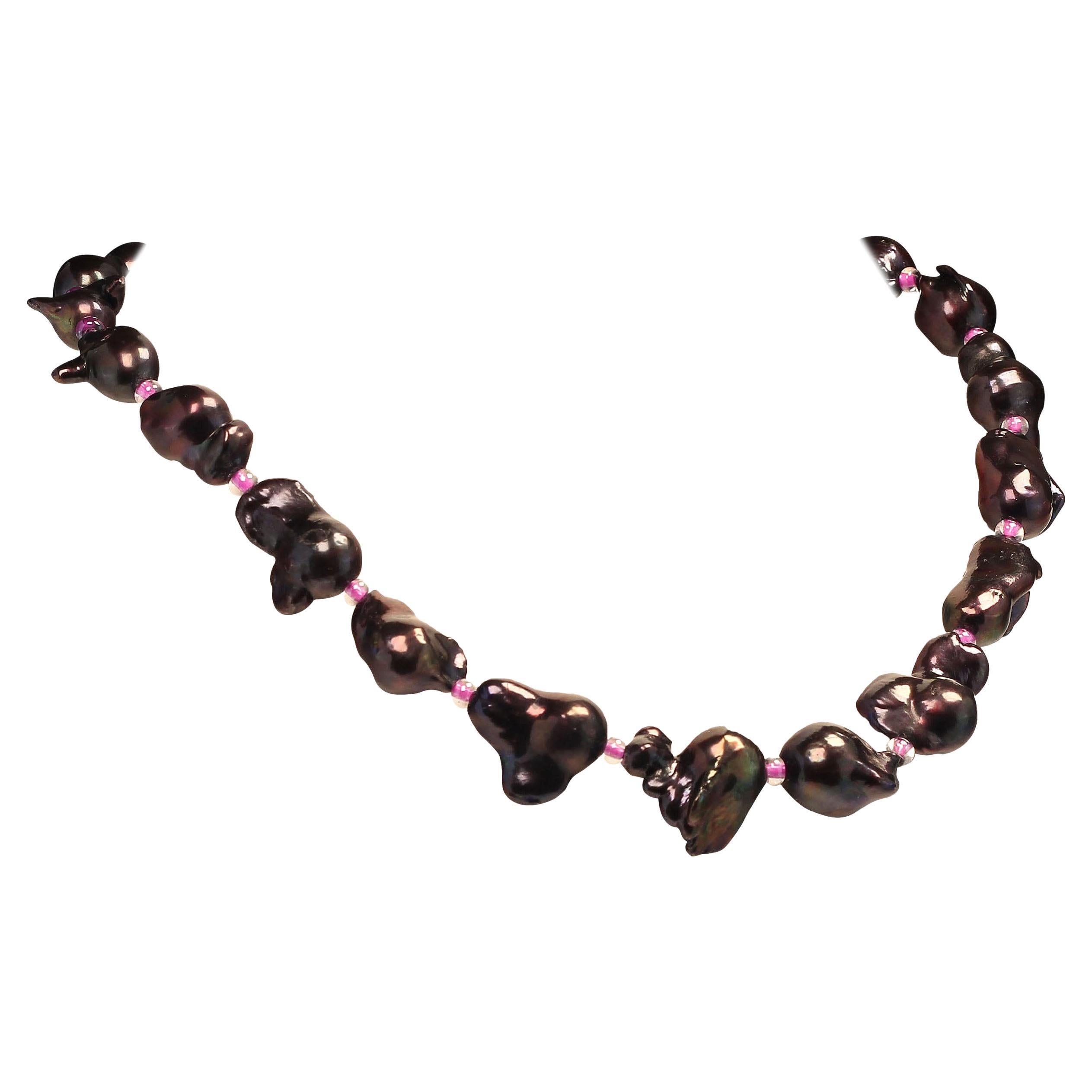 AJD Graduated, Deep Wine Red Baroque Pearl Necklace June Birthstone