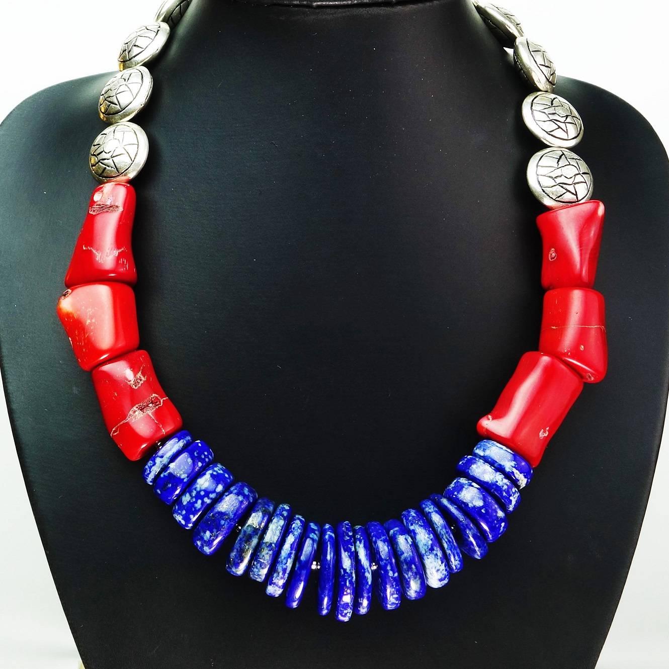 Bead AJD Stunning Lapis Lazuli, Coral and Silver Necklace