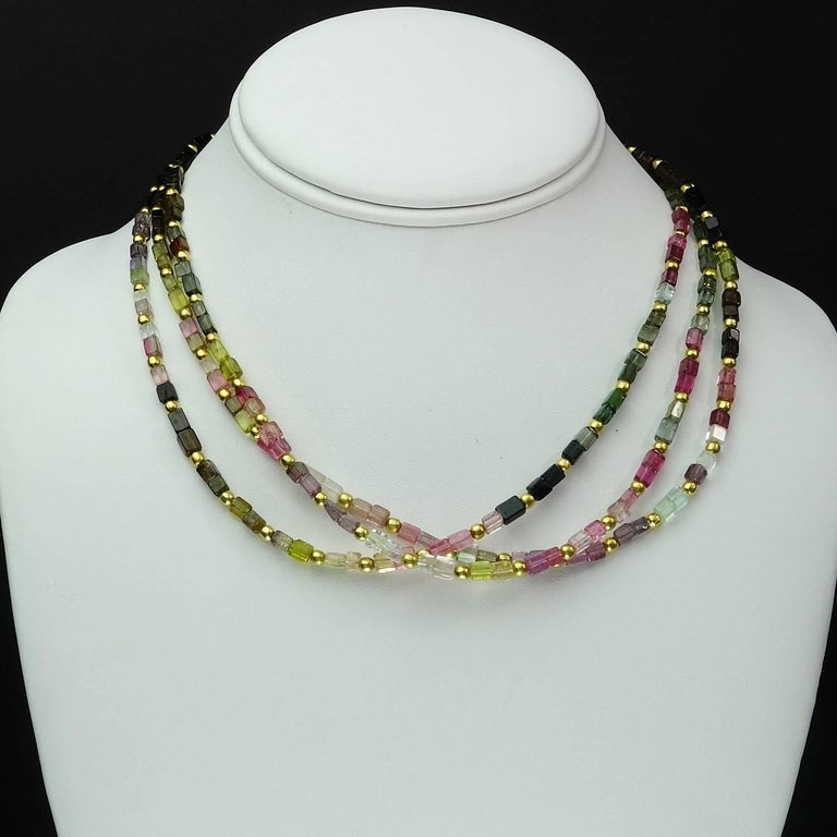 Delicate Three Strands of Tourmaline Necklace Accented with Gold For ...