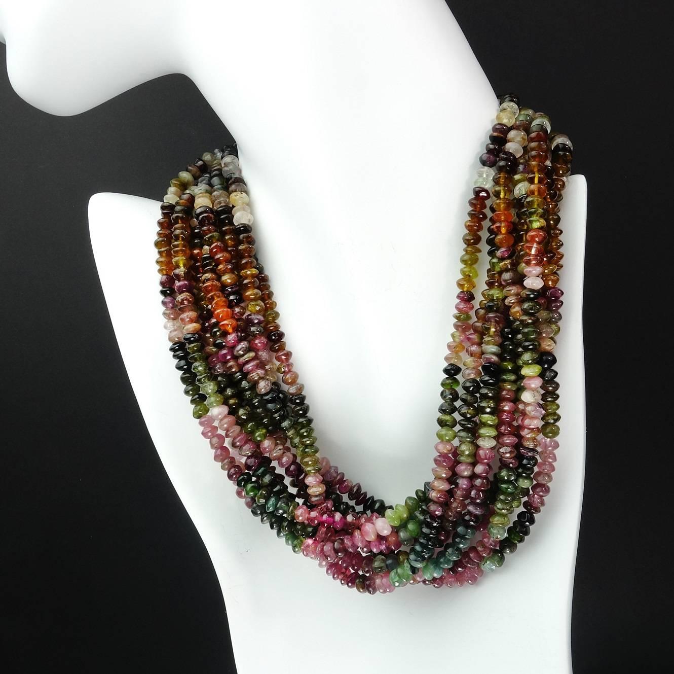 Multi-Color Ten-Strand Tourmaline Choker Necklace In New Condition In Raleigh, NC