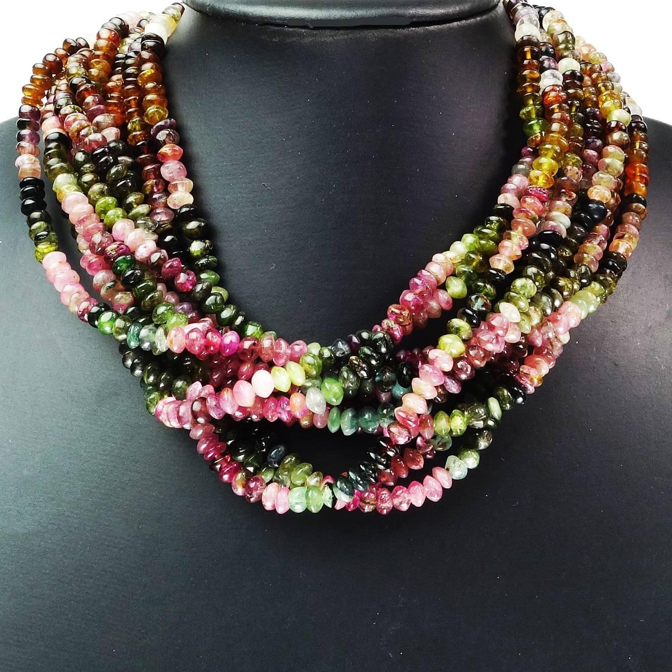 Women's Multi-Color Ten-Strand Tourmaline Choker Necklace