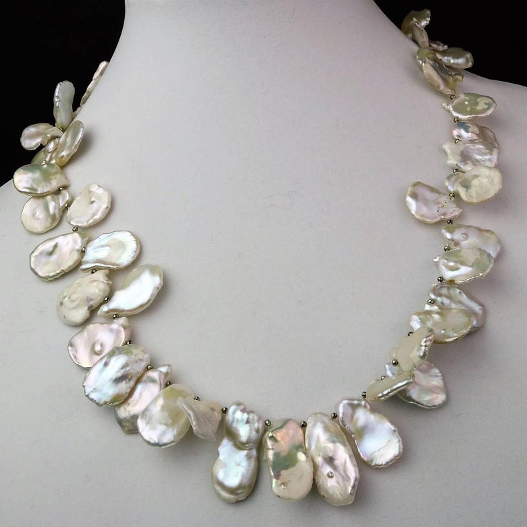 Matinee Length, White, Iridescent Keshi Pearl Necklace For Sale at 1stdibs