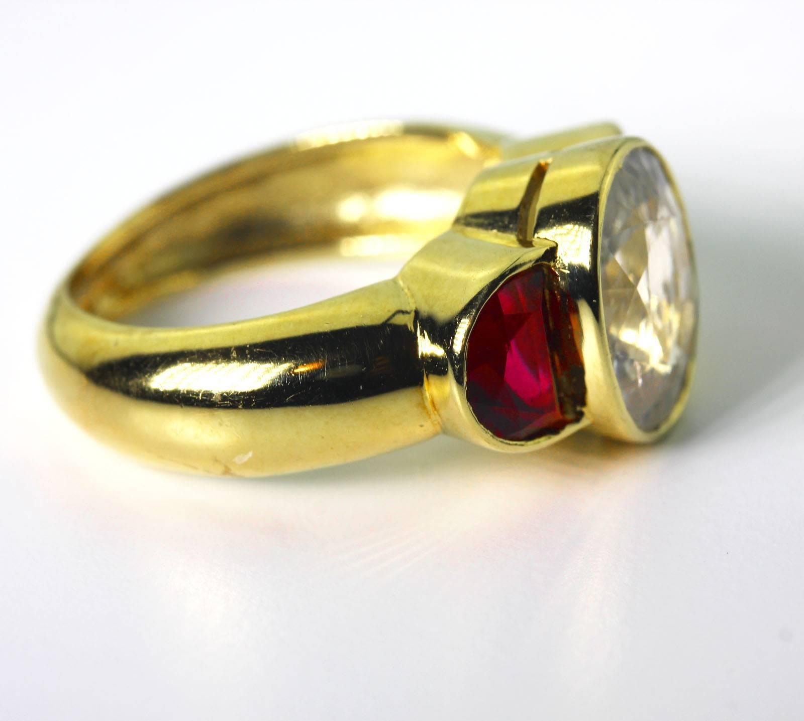 Gemjunky Brilliant Zircon and Rubelite 18Kt Yellow Gold Ring 1