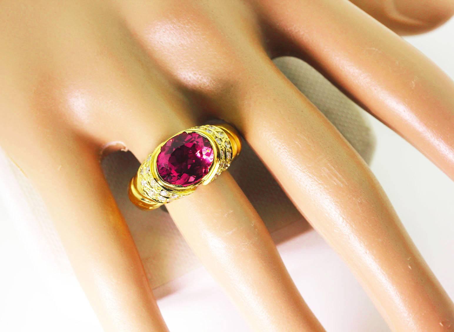 Mixed Cut AJD Elegant 4Ct Pinky Red Tourmaline & Diamonds 18kt Gold Cocktail/Dinner Ring For Sale