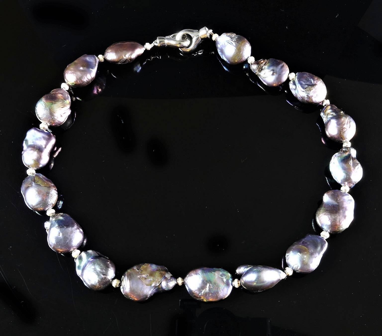 Iridescent, Baroque Peacock Pearl Necklace In Excellent Condition In Raleigh, NC