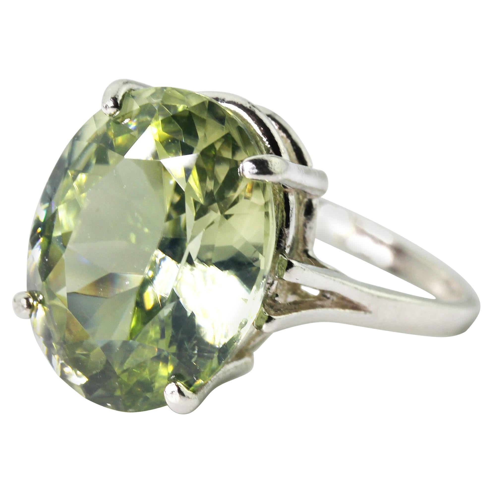 AJD Precioso Anillo de Cóctel de Circón Verde Ovalado Natural de Sri Lanka de 14,48 qts