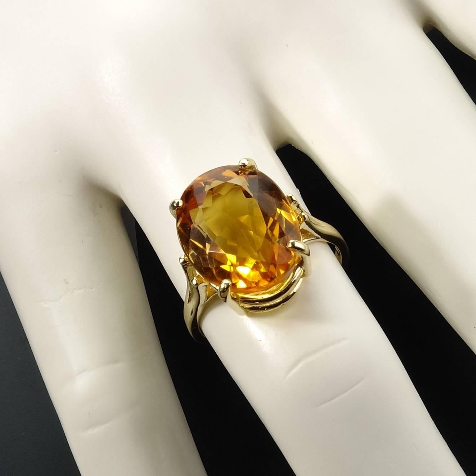Oval Cut Sparkling Honey Golden Citrine in Yellow Gold Ring