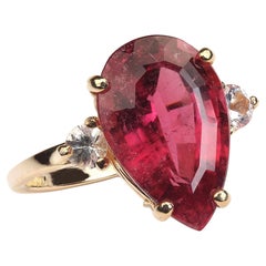 AJD Pear Shape Rubelite & White Sapphires in Gold Ring