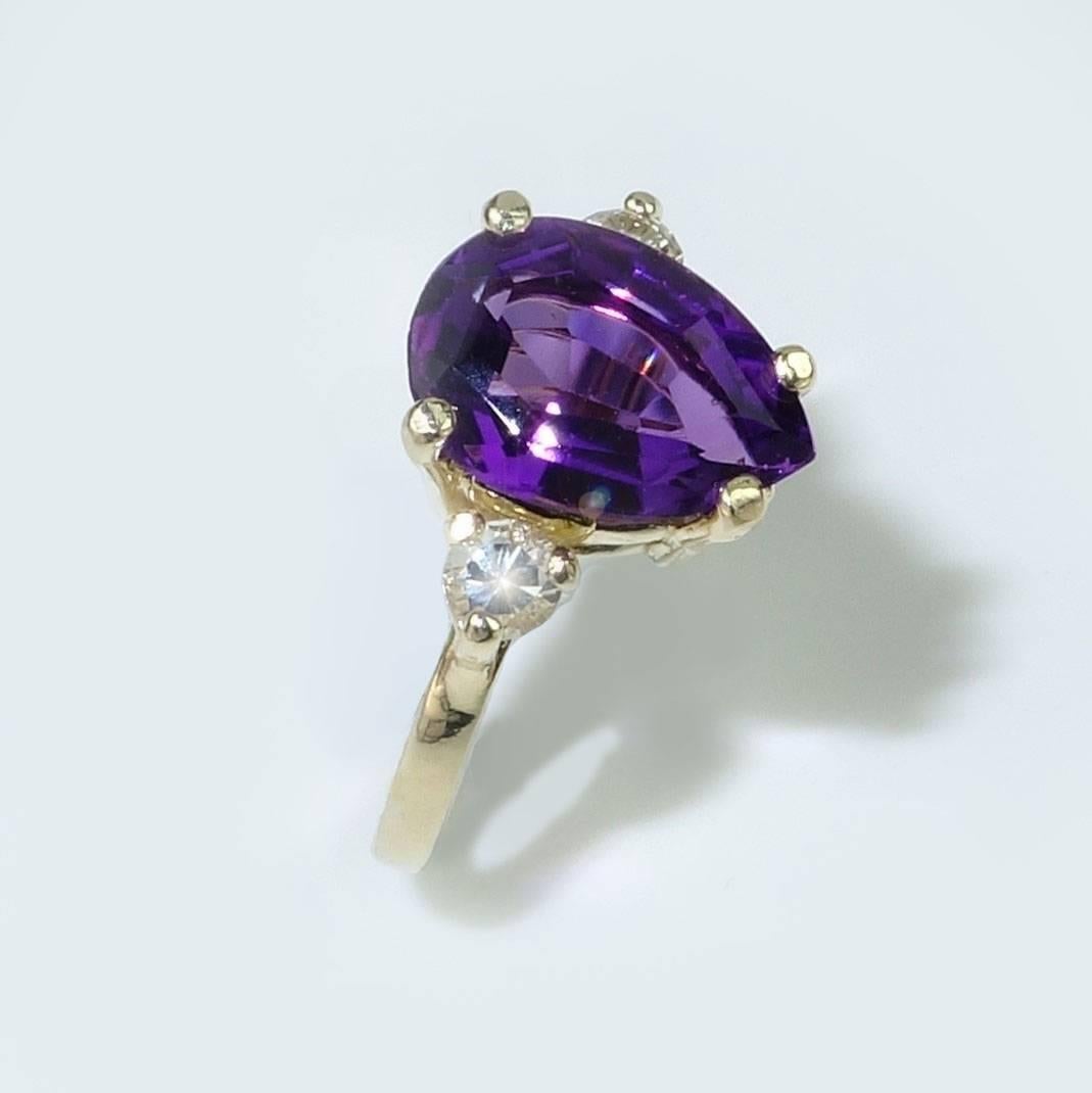 Pear Shape Amethyst and White Sapphires in Yellow Gold Ring February ...