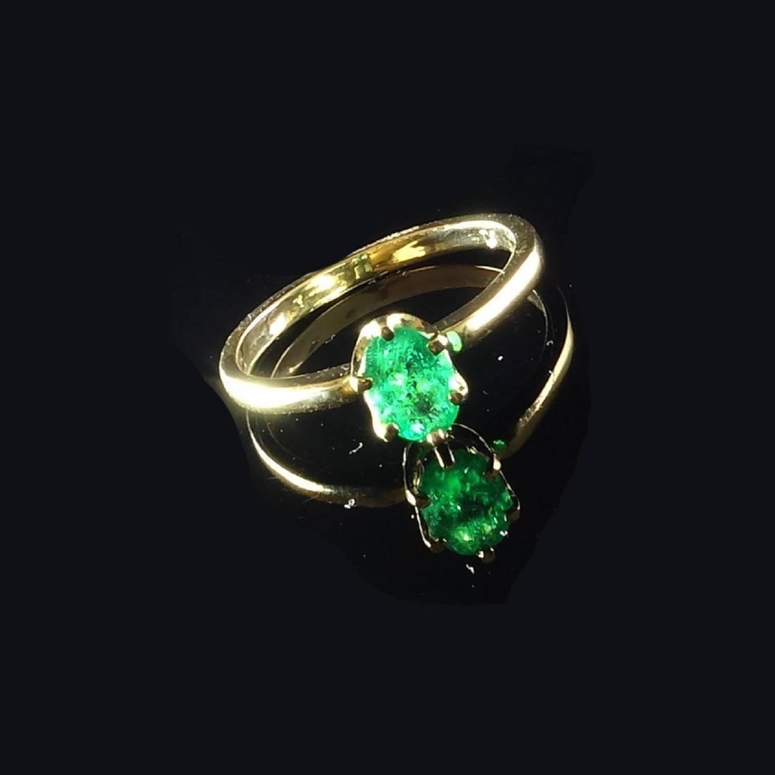 Artisan AJD Brilliant Brazilian Oval Emerald Yellow Gold Ring  May Birthstone