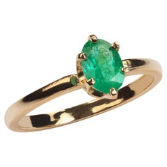 AJD Brilliant Brazilian Oval Emerald Yellow Gold Ring  May Birthstone