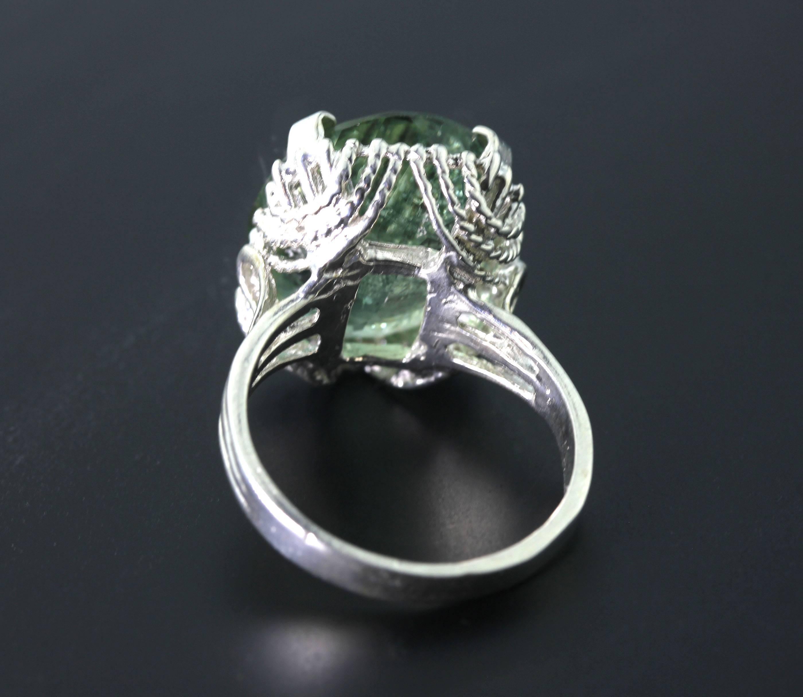 19 Carat Green Tourmaline Cocktail Ring In New Condition In Raleigh, NC