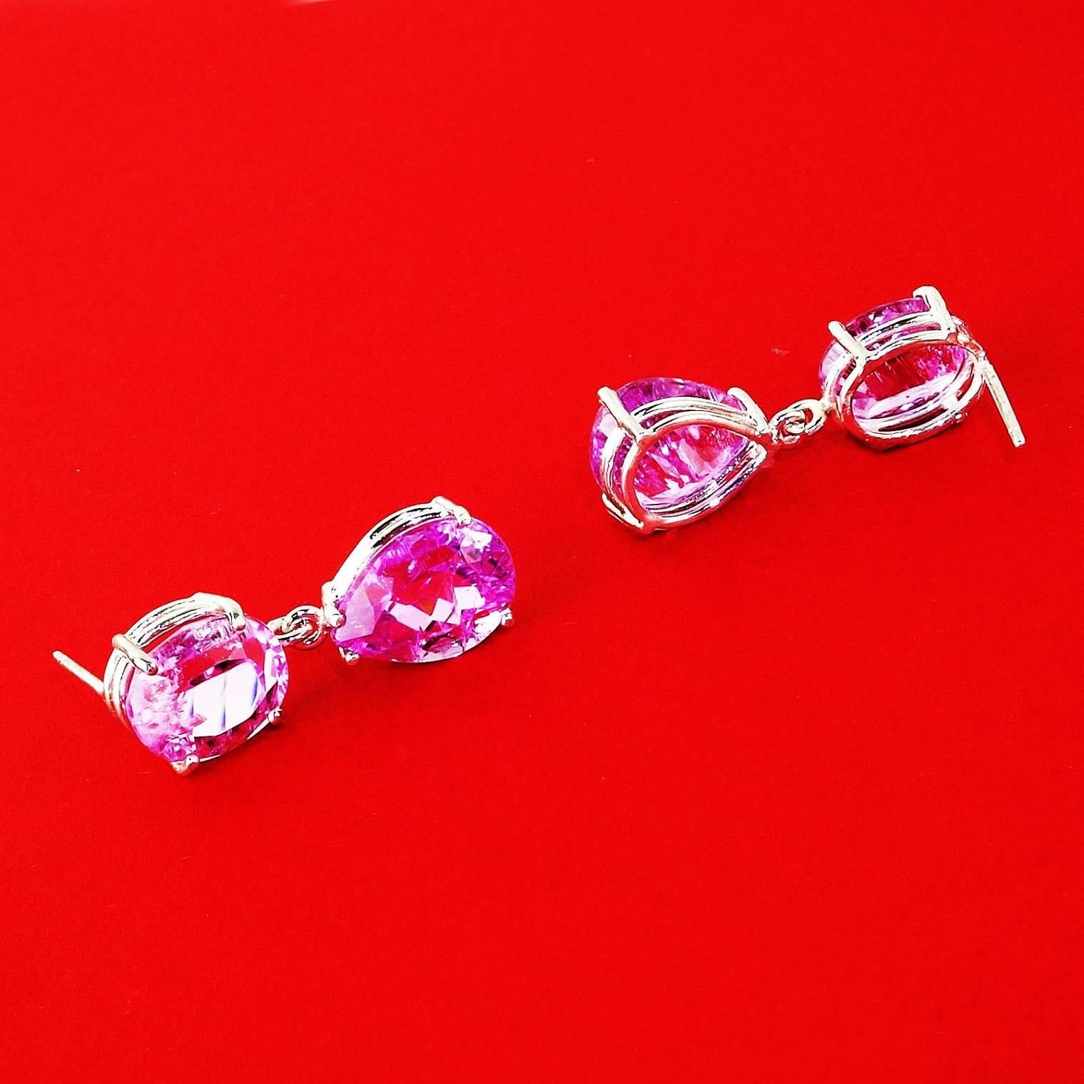 Oval Cut Pink Kunzite Dangle Earrings