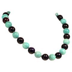 AJD Necklace of Amazonite and Amethyst Spheres February Birthstone