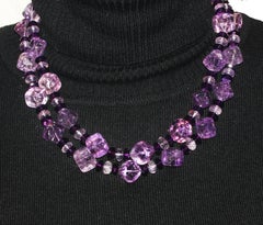 AJD Stunning Glittering Double Strand Amethysts & Rose of France Necklace