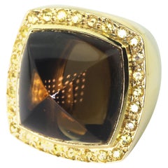 Anello AJD HUGE STATEMENT MAKING Quarzo fumé e zaffiro in oro giallo 18 carati