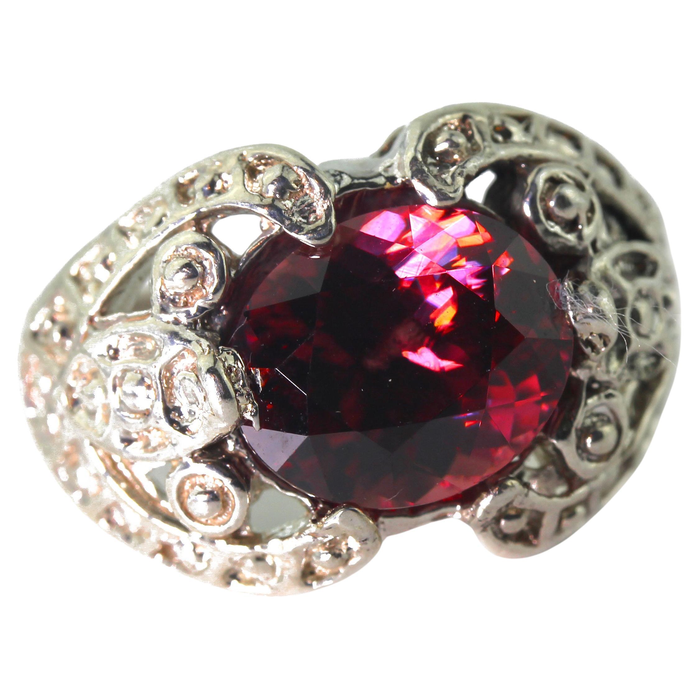 AJD Glittering Unique 6.4 Ct Red Zircon Sterling Silver Day/Evening Ring