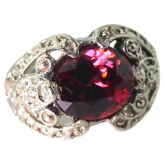 AJD Glittering Unique 6.4 Ct Red Zircon Sterling Silver Day/Evening Ring